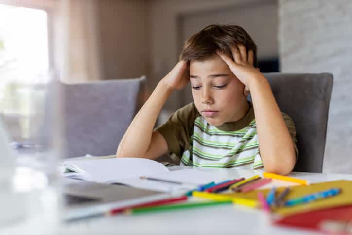 Child stressed doing homework